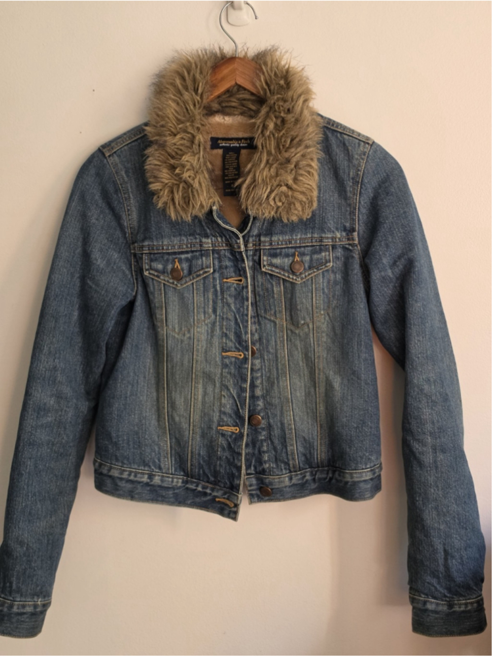 Vintage Abercrombie & Fitch Faux Fur Lined Denim Trucker Jacket Women's S Y2K